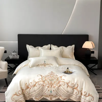 High-End Luxury American Style Bedding Set Sheets Wholesale Solid Embroidered Cotton Comforter Cover Bedding Set Woven Technics