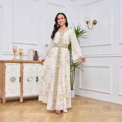 Low Price Wholesale Vintage Ethnic Sequins Embroidery Abaya Dress Women Middle East Arab Oman Moroccan Caftan Dubai Muslim Cloth