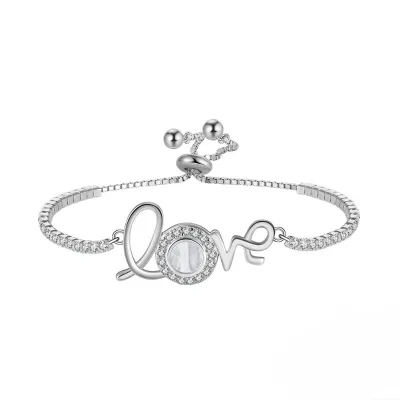 925 Sterling Silver Round Box Chain Bracelet Adjustable Luxury Love Tennis Bracelet