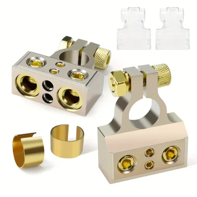 1 Pair Heavy Duty Car Battery Terminal Connectors 0/2/4/6/8/10 AWG Top Post Multiple Battery Terminal With Shims Protector Cover