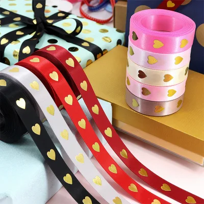 Hot Sale 1.6cm*10Yards Love Hot Stamping Wedding Valentine's Day Ribbon Flower Gift Box Packaging Decoration Supplies