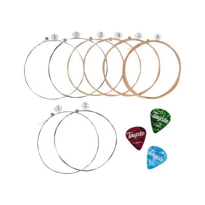 Brass Acoustic Guitar Strings Gauge 010/011/012 One Set=6pcs+1st/2nd extra with 3pcs Guitar Picks