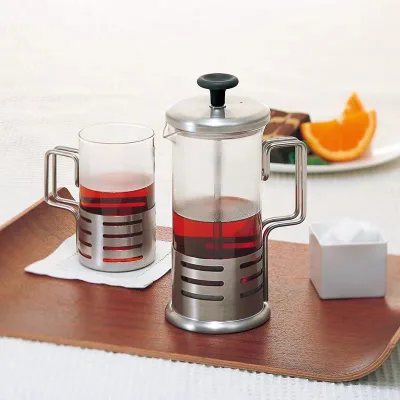 Stainless Steel Classic Design French Press Coffee Maker with Heat-Resistant Glass Pitcher and Lid Boiling Water Safe