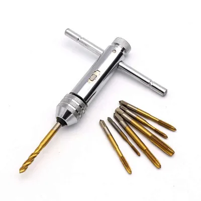 Adjustable T Handle Wrench Ratchet Spanner M3-M8 Screw Taps Thread Metric Plugs Machinist Hand Tools Tap & Die Set