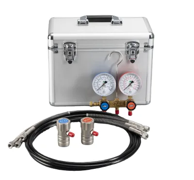 HONGSEN 2 WAY PISTON VALVE MANIFOLD GAUGE for CO2 WITH BRAIDED HOSES and QUICK COUPLER