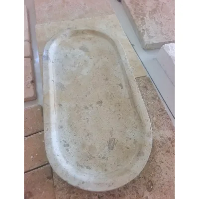 Natural Beige Limestone Travertine Irregular Oval Stone Decor Tray Custom Size Processable