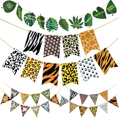 Forest Animal Theme Series Happy Birthday Latte Green Forest Flag Banner Party Decoration