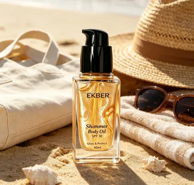 Sunscreen Shimmer Oil Body Face Golden Shimmer Body Oil Skin Glow Vegan Glitter Amber Gold SPF30 Highlighter Body Shimmer Oil