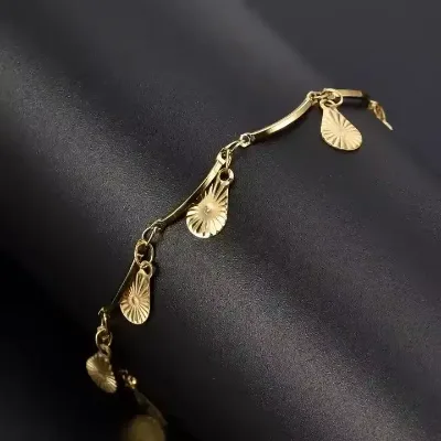 Bohemia Style Stainless Steel Woven Tassel Bracelet Gold Plated Water Drop Shape Pendant Bracelet for Women