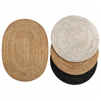 Wholesale Natural Rattan Woven 300mm Diameter 8mm Thick Heat Resistant Reusable Eco-Friendly Home Decorative Coasters Mats