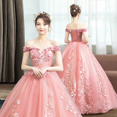 S 147A Evening Dress Long Style New Lace Beaded White Mesh Tulle Tutu Dress Slim Back Straps Bridal Wedding Dress