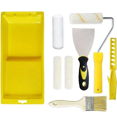 9pcs 4 Inch Paint Roller Brush Set Handle Paint Tray Smooth Tool Kit Professional Home Painting