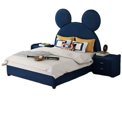 HJ HOME Fashionable Bed Upholstered Children Beds Mickey Cartoon Kids Bedroom Furniture
