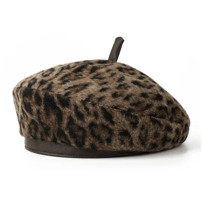 Leopard Pumpkin Beret Hat for Women Winter Fashion Dress