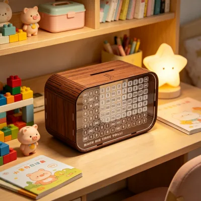 Custom Logo Wood Counting Coin Bank Transparent Visible Money Savings Box for Adults Kids Bulk Supply