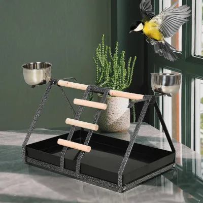 JH-Mech Sturdy Double Bowl Design Freestanding Anti-Tip Design Easy Assembly and Cleaning Portable Metal Bird Feeder