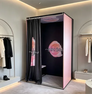 Reusable Customizable Dye Sublimation Cloth Shop Corner Dressing Room Portable Foldable Changing Room for Clothing Retail Stores