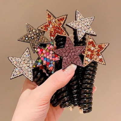 Rhinestone Star Hair Tie Ponytail High Elastic Durable Scrunchies Hair Bands for Girl Korean Hair Ropes Bands