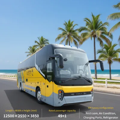 Luxury Intercity Coaches Electric Passenger Tour Bus CATL 141kWh 50 Seater 12.5M RHD/LHD for Seychelles Transit