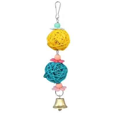 Rattan Ball, Bell String, Parrot Toy, Educational Biting Bird Toy, Bird Toy Supplies, Birdcage Accessories W30