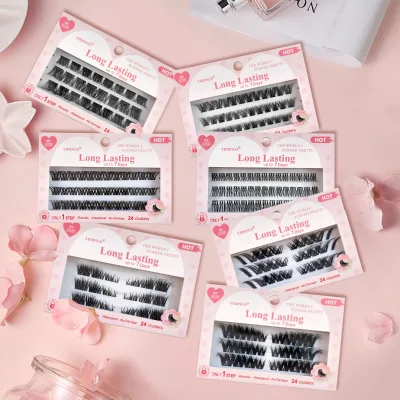 Glueless Lashes Press on Lash Press on Cluster Lash Self Adhesive Strip Lashes 100% Handmade Waterproof Custom Logo Package Box