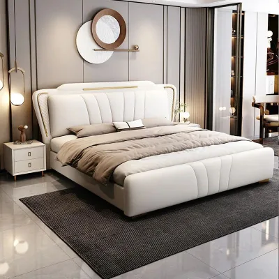 Single Royal Hotel and Mattress Set Furniture Bedroom Double Modern King Queen Size Sheet Frame Luxury Soft Bed Pine Wood