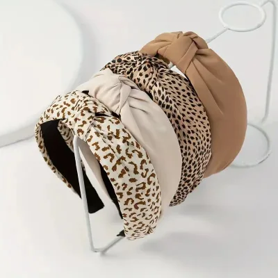 Korean Headband Hair Accessories Brand Solid Color Fabric Knotted Headdress Retro Leopard Print Wide Brim Designer Hair Bands
