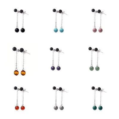 Multicolour Round Semi-precious Stone Drop Earrings for Women Girls Fashion Crystal Wedding Fine Jewelry Earrings