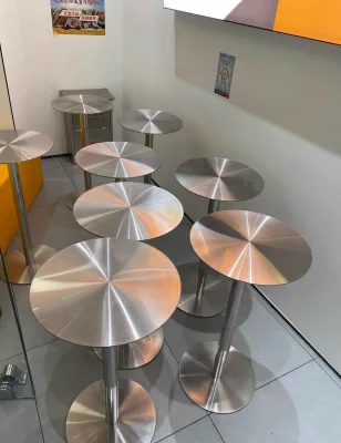 Simple Industrial Style Round Modern Coffee Table with Iron Frame and Stainless Steel Top for Milk Tea Shop and Balcony Use