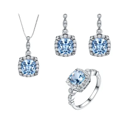 Daidan 925 Silver Rhodium Plated Fine White Morganite Square Cubic Zirconia Necklace/Earrings/Ring Luxury Jewelry Sets Party