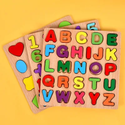 Unisex Wooden Board with Colorful Alphabet Number Kids Hand-eye Coordination 3D Kids Montessori Educational Wooden Toy Wholesale