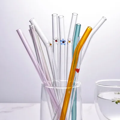 Factory Hot Sales Good Quality Colored Glass Straws And Glass Drinking Straw Sets