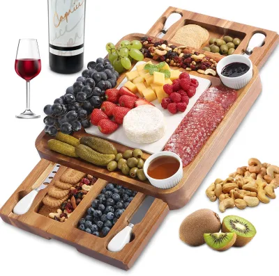 Cheese Board and Knife Sets Wood Charcuterie Boards Serving Tray with Marble Slab Party Thanksgiving Birthday Wedding Gifts