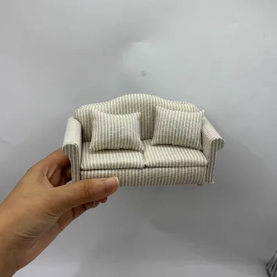 Miniature Doll House Toys 1:12 Fabric Decoration Brown Beige Stripped Two-seated Single-seated Dollhouse Miniatures Customized