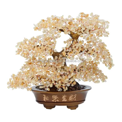 Natural Pink Amethyst Yellow Crystal Tree God Wealth Office Station Desktop Feng Shui Ornaments Entrance Fortune Tree