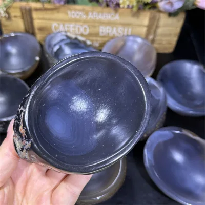 Polished Natural Agate Offering Bowl Raw Edge Geode Cavity Vessel Ritual Altar Gemstone Tray Curio Display Hot Sale Bulk