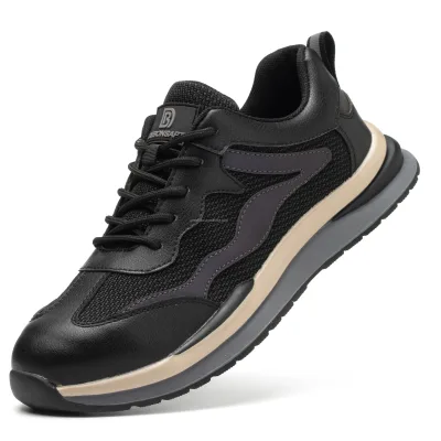 Genuine Leather Lace-up Steel Toe Anti-Slippery Soft Breathable Fly Mesh Skateboard Sporty Casual Shoes All Seasons