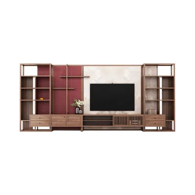 New Chinese Style Living Room Solid Wood Cabinet Set Customized North American Black Walnut TV Cabinets