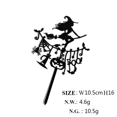 High Quality Halloween Adults Witch BOO! Trick-Or-Treat Cobweb Cake Toppers Acrylic Cupcakes Party Cake Party Supplies