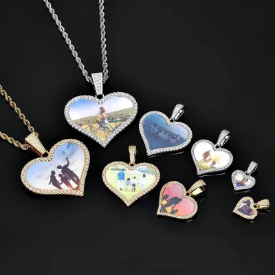 Custom Kids 22/40/50/66mm Different Sizes Picture Heart Photo Necklace