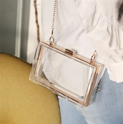 Latest Clear Acrylic Box Bag With Crossbody Shoulder Chain Clutch Purse Handbag Women Transparent Acrylic Evening Bag