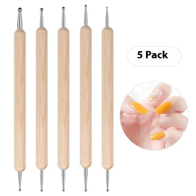5 Pack Double-Head Nail Art Pen Special Wave Flower Point Drill with Multi-Head Hook Edge Nail Art Tool