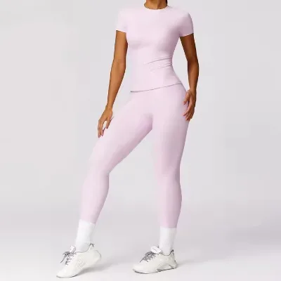 Four-Way Stretch Quick-Drying Yoga Tight Short-Sleeved Spring High-Intensity Running Fitness Sports Suit Brushed Style
