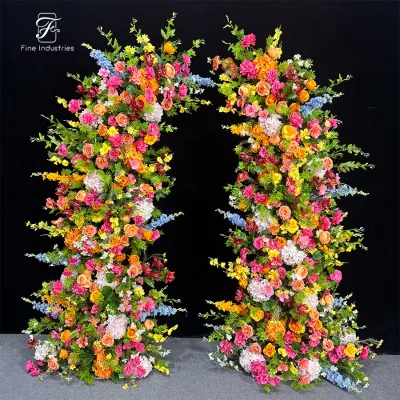 Rainbow Mixed Flower Pillar Set Wedding Reception Entrance Decor Hotel Event Decor