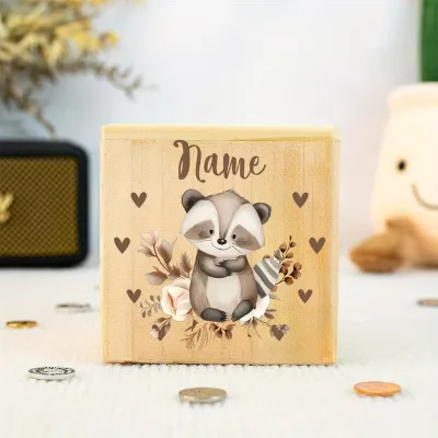 Wooden Children's square Piggy Bank Personalized Suitable for Children's Savings and Gift Decoration