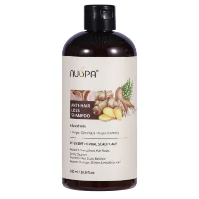 500ml NUSPA Private Label Natural Plant Based Herbal Ginger Hair Care Anti Hair Fall Hair Falling Rescue Cleaning Shampoo