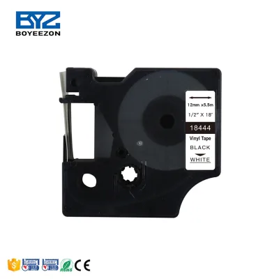 Compatible Dymo Vinyl Labels 18444 High Quality 12mm X 5.5m Black on White D1 Label Cassette