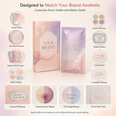 Custom Branded Scratch Off Mystery Gift Pack with Coupon Stickers for Coffee Tea Dessert Shop Holiday Promotion
