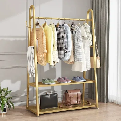 Modern Gold Adjustable Free Standing Indoor Cloth Storage Garment Shoe Coat Rack for Dressing Room