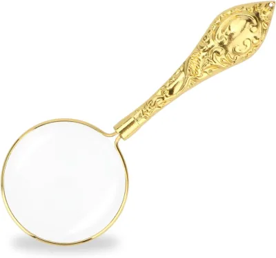 Small Magnifying Glass Handheld Reading Magnifiers, 5X 45MM Gold Handle Loupe Magnifiers for Close Work, Reading Hobbies